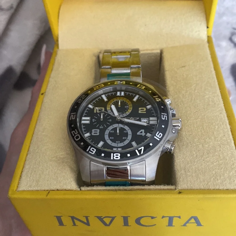 Stainless Steel Men's invicta Chronograph Watch - Black Dial